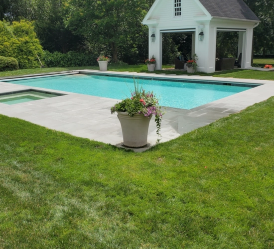 Bluestone pool coping masonry project in Fairfield CT