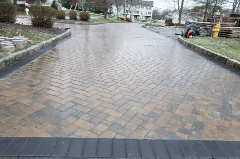 Herringbone paver driveway masonry project in Shelton CT